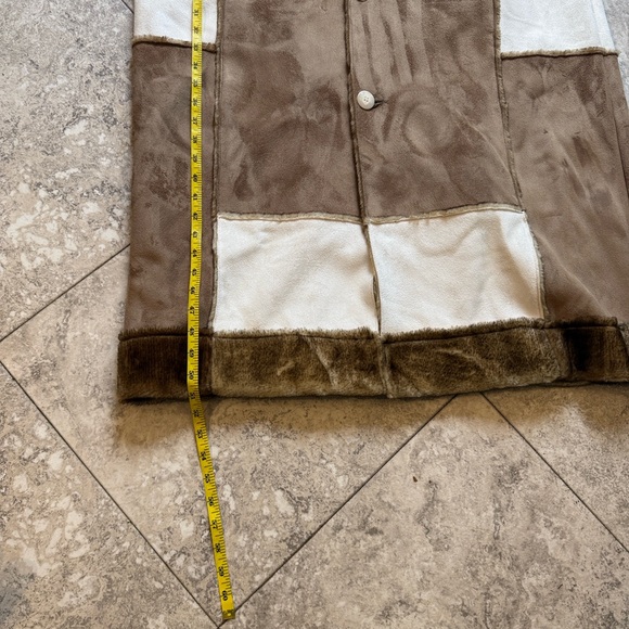 Royal Prestige Unisex Faux Suede Pimp Coat Patchwork Long Coat in Brown Cream - Picture 7 of 11